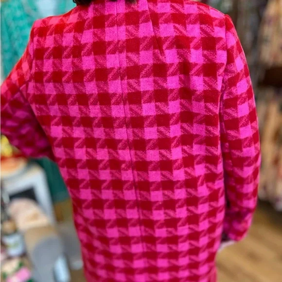 Pink & Red Houndstooth Trench Coat size: Med & Large only ***Last 3 left*** - Picture 4 of 6